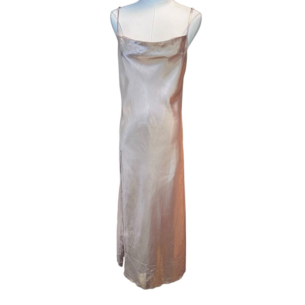 Slip Dress Long High Slit Drapery Neck Beige Ankle SZ SM Y2K Romantic Boho Chic